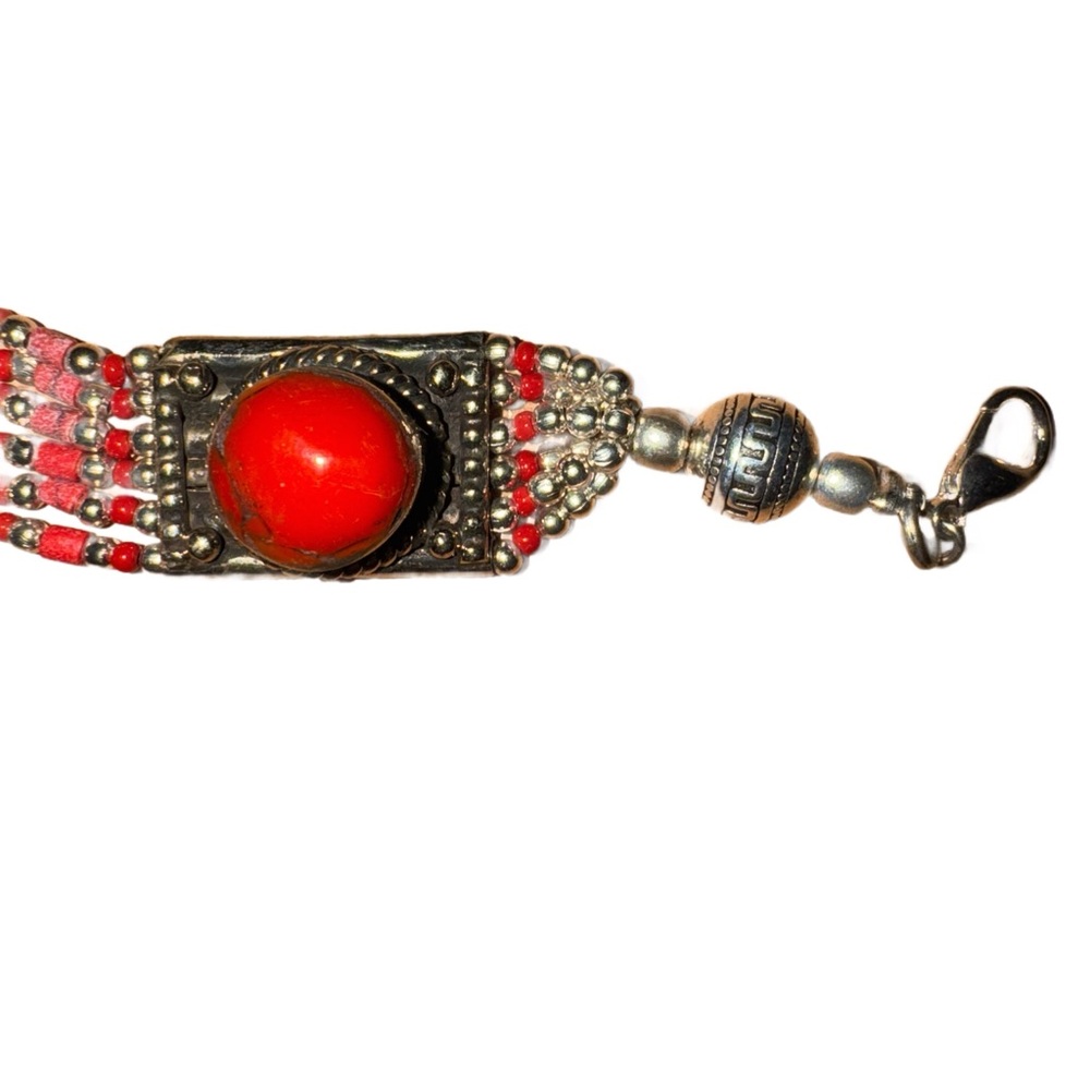 Handcrafted Bohemian Red and Turquoise Jewelry Set - Picture 2 of 7